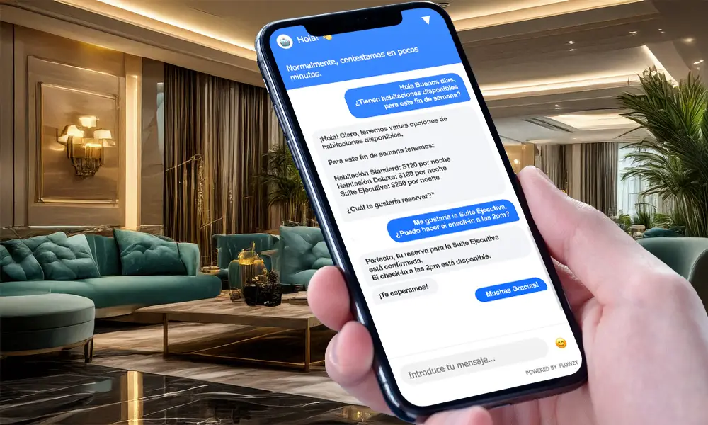 Chatbot IA Flowzy para hoteles - Gestiona consultas de disponibilidad y reservas automáticas