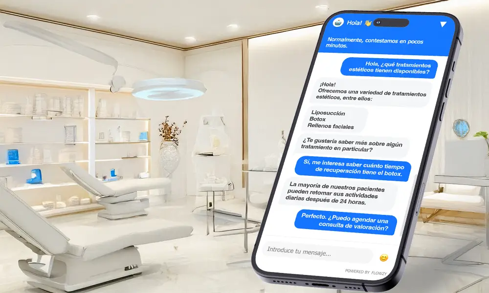 Chatbot IA Flowzy para clínicas estéticas - Responde sobre tratamientos y agenda consultas de valoración